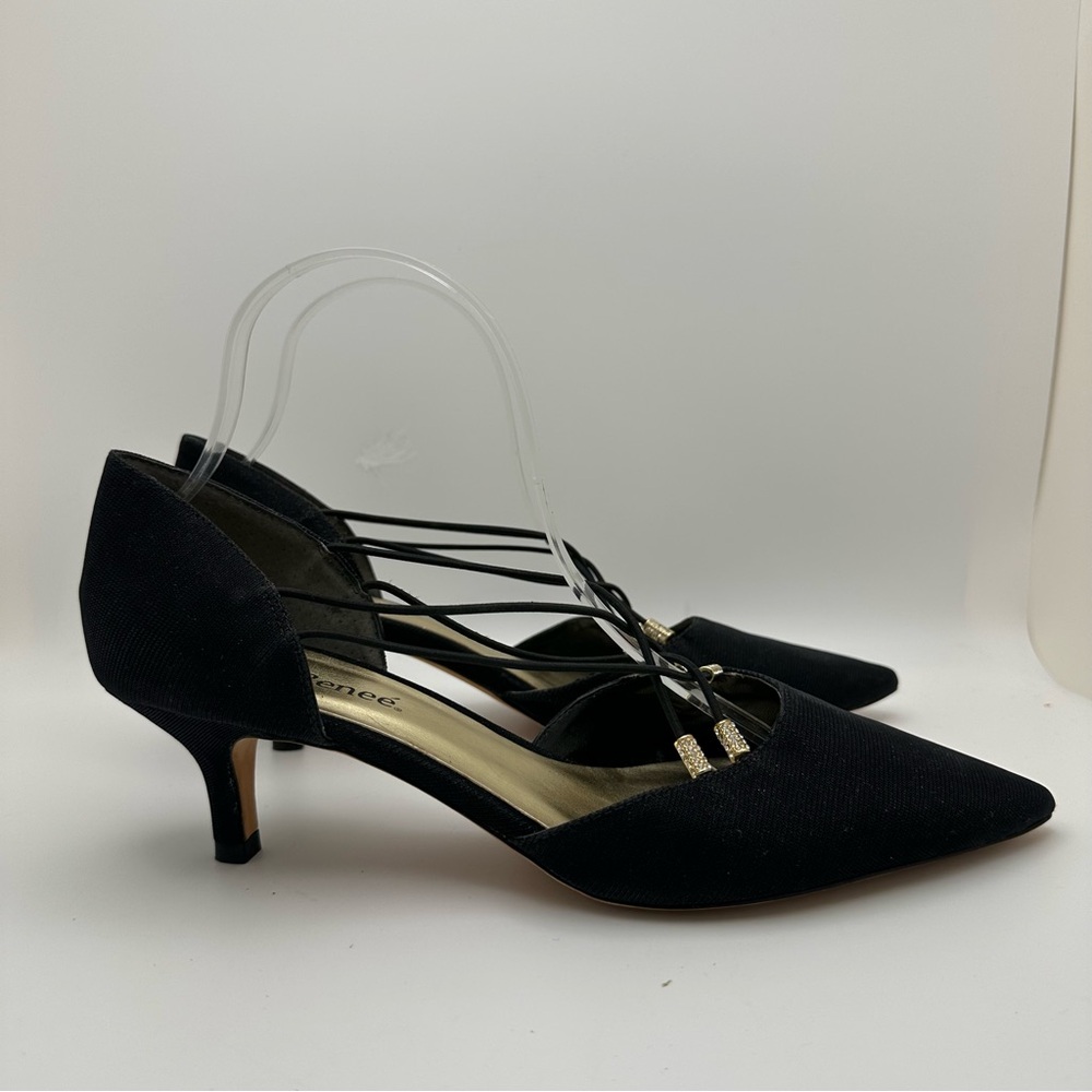 New J.Renee Metallic Gold Glitter Pump Size 9W Affair Strappy Party Heels Black - Picture 3 of 12